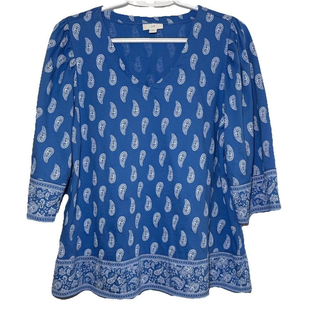 J. Jill Blue Paisley Border Print Cotton Tunic Top Women’s Small